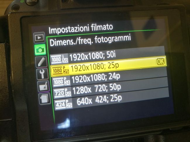 Risoluzioni/FPS disponibili sulla Nikon D5200